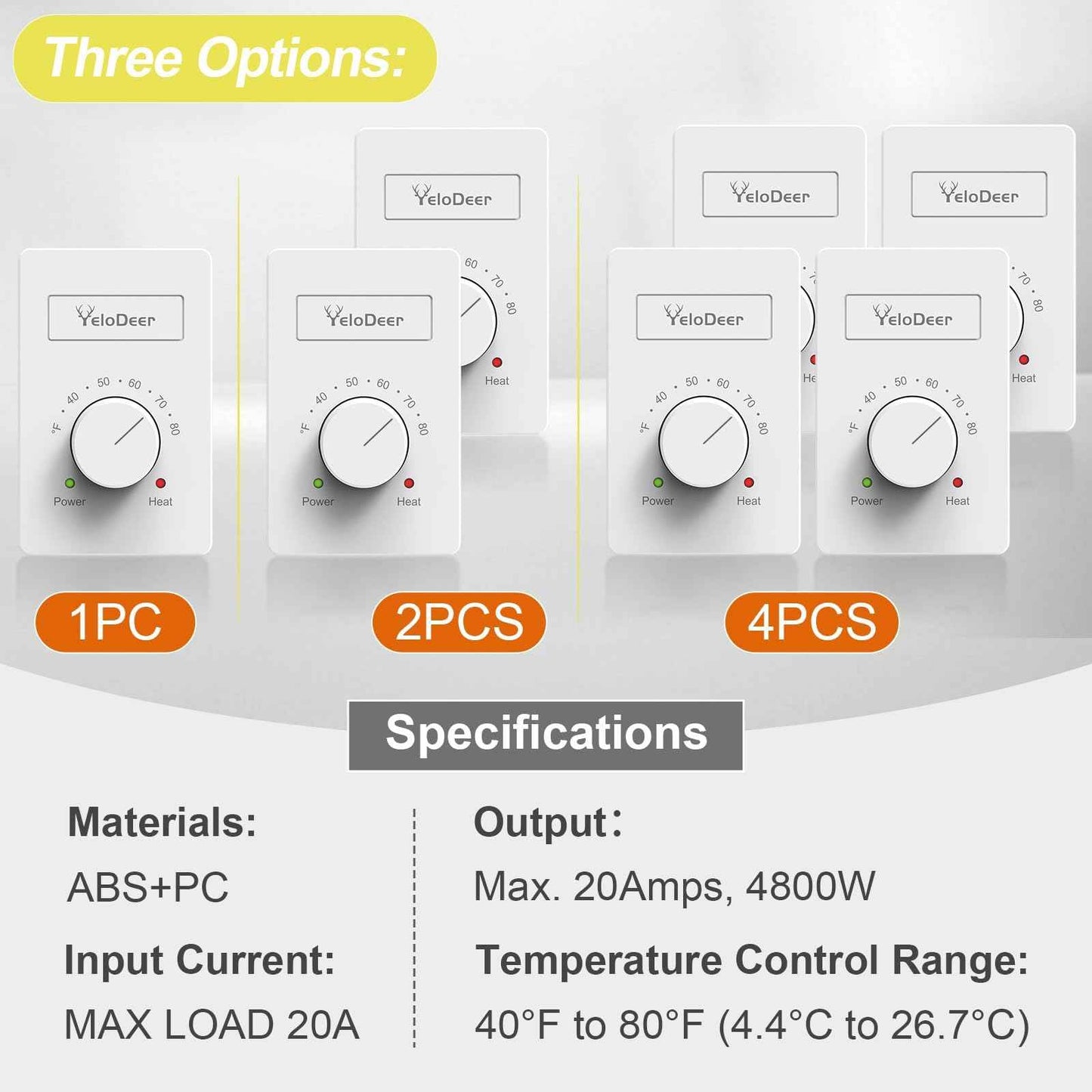 240 V Only 4-Wire Manual Electric Baseboard Heater Thermostat for Home, YeloDeer