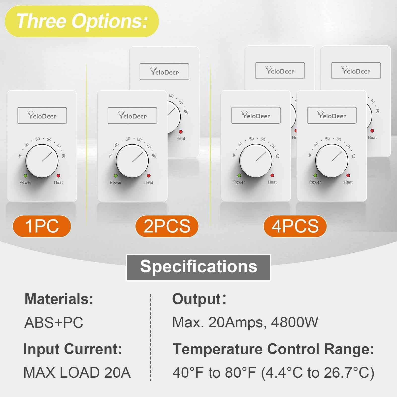 240 V Only 4-Wire Manual Electric Baseboard Heater Thermostat for Home, YeloDeer