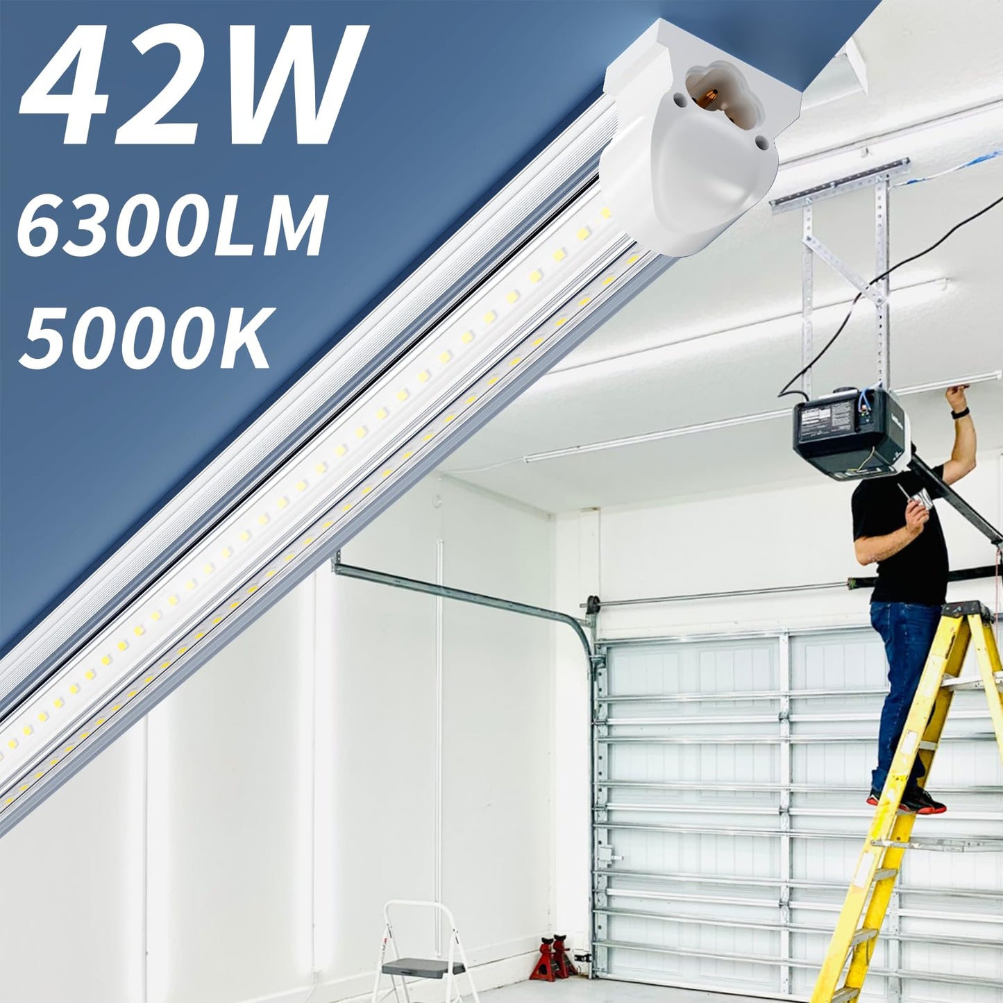 SUSLUM 8-Pack 4FT T8 LED Shop Light, 42W 6300 Lumen 5000K Daylight, Linkable with Plug Shop Lights for Garage Ceiling Workshop Commercial Lighting, 4 Years Warranty