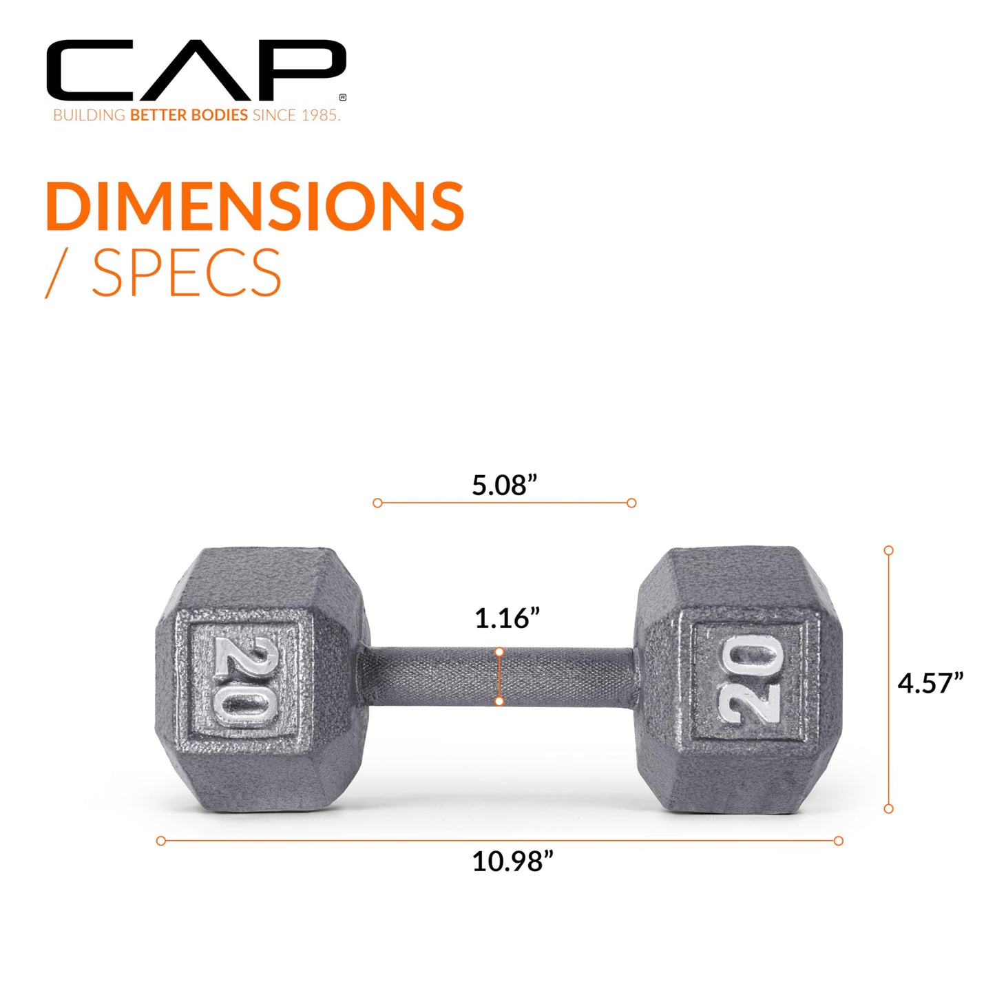 CAP Cast Iron Hex Dumbbell, Pair, 20 lb
