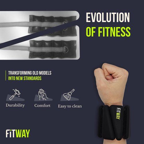 FITWAY Ankle Weights for Women and Men – Set of 2 (1 lb Each) 11.5" Adjustable Ankle Wrists Legs Arms for Walking Pilates Cardio Yoga Workouts – Secure Velcro Soft Neoprene - BLACK
