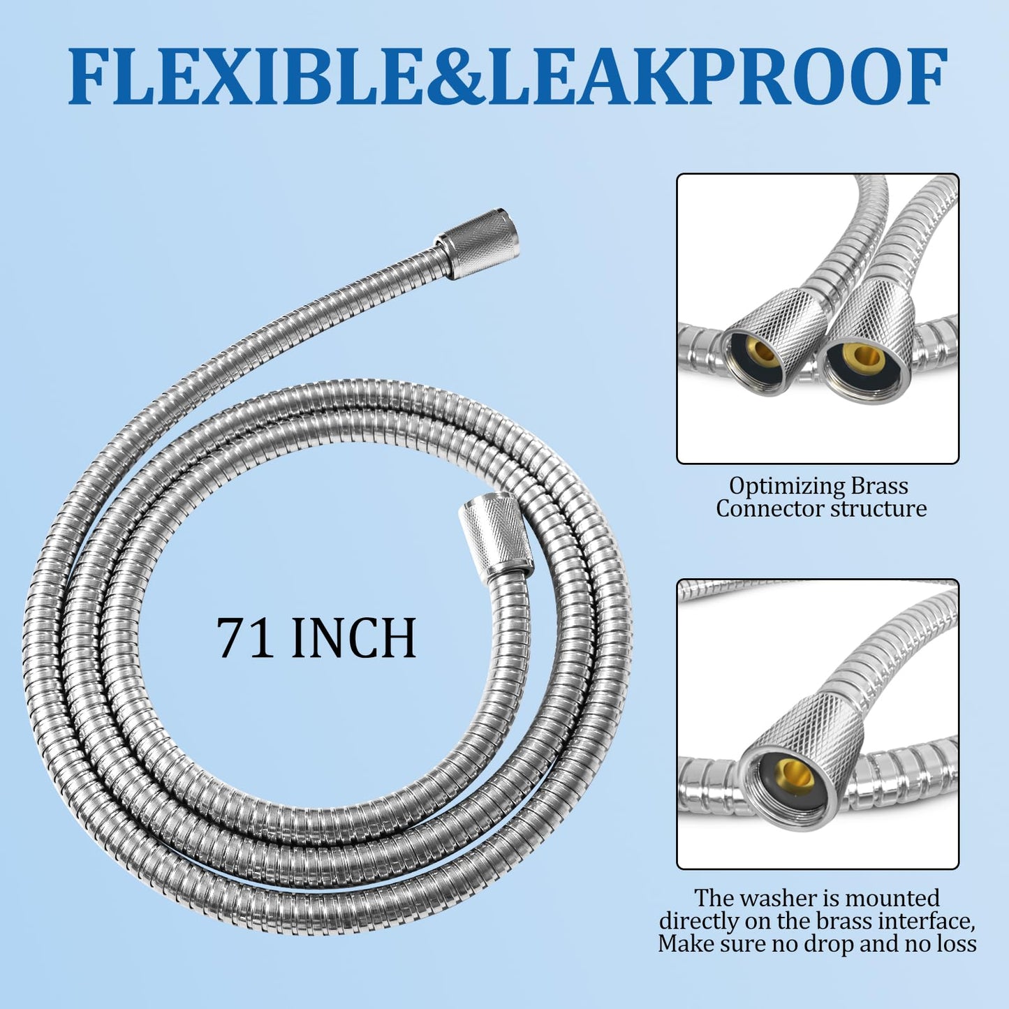 FEELSO 71 Inches Stainless Steel Shower Hose, Extra Long Replacement Hose for Handheld Shower Head with Brass Insert and Nut, Flexible and Durable Shower Hose Extension for RV and Bathroom