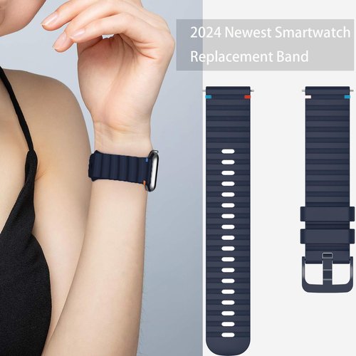 Compatible with Garmin Approach S44 Band, Lamshaw 20mm Quick Release New Silicone Woven Line Adjustable Replacement Strap Compatible for Garmin Approach S50, S44, S42, S40 Smartwatch (3 Pack-Black+White+Blue)
