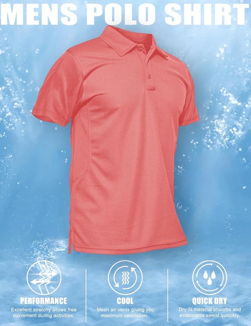 MAGCOMSEN Men's Polo Shirt - Quick Dry Tactical Performance Short Sleeve Golf Top