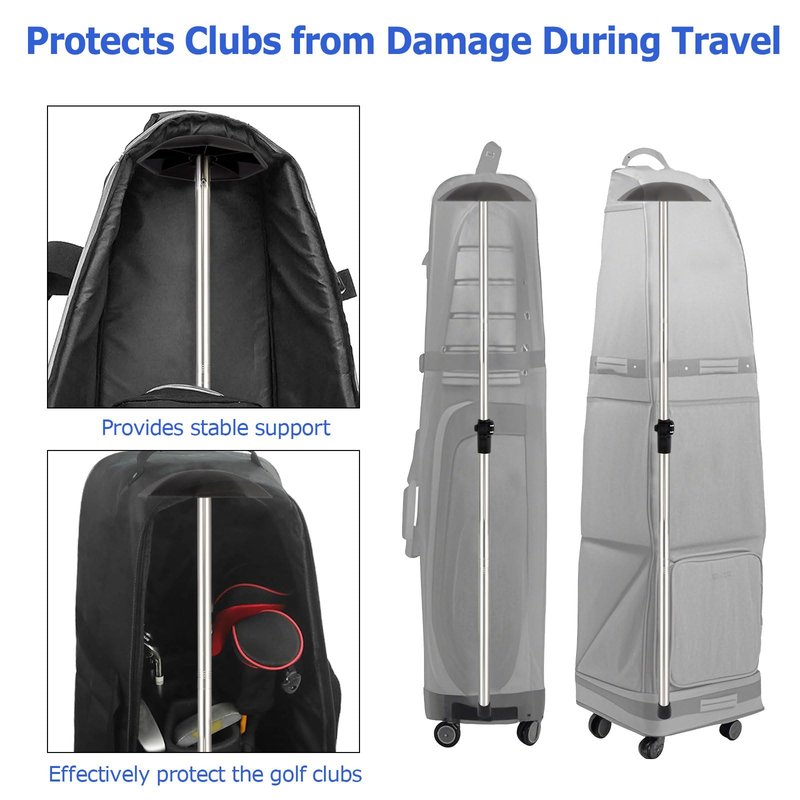 Greeily Golf Travel Bag Support Pole, 33"-60" Golf Travel Bag Support Rod Telescopic Adjustable Airlines Stiff Arm Club Protector Stainless Steel Pole (Black Cover)