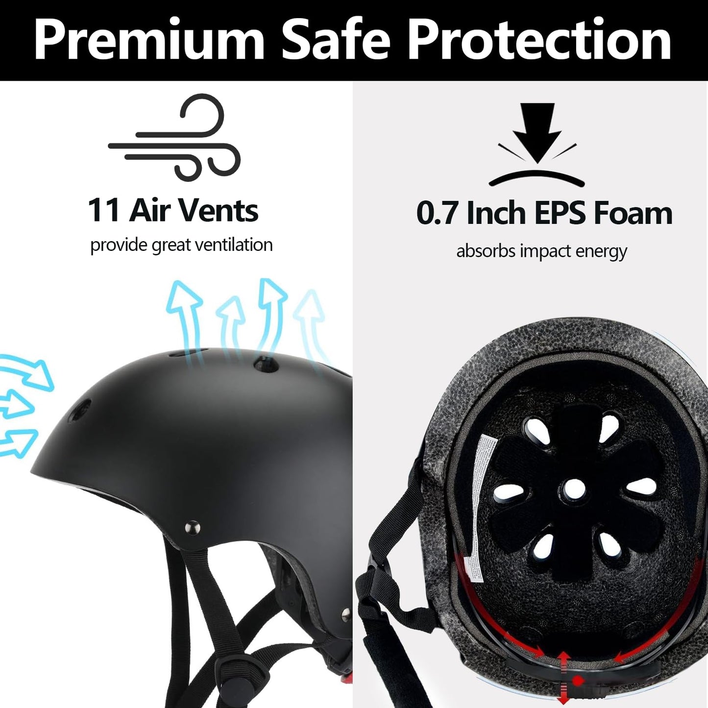 Kids Bike Helmet Set,CPSC Certified with Knee Elbow Wrist Pads Guards,Toddler Adjustable Black Helmet for Ages 2-3-5-8 Girls Child,Sports Protective Gear Set for Bicycle Skate Scooter