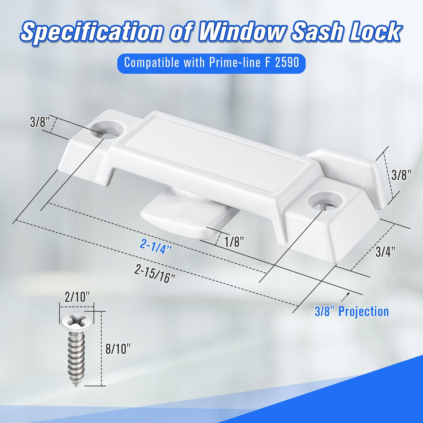 Saillong Replacement Sash Lock Compatible with Prime-line F 2590 for Vertical & Horizontal Sliding Windows, 2-1/4” Mounting Hole Centers, Broken Sash Locks for Additional Home Security (White,3 Pack)