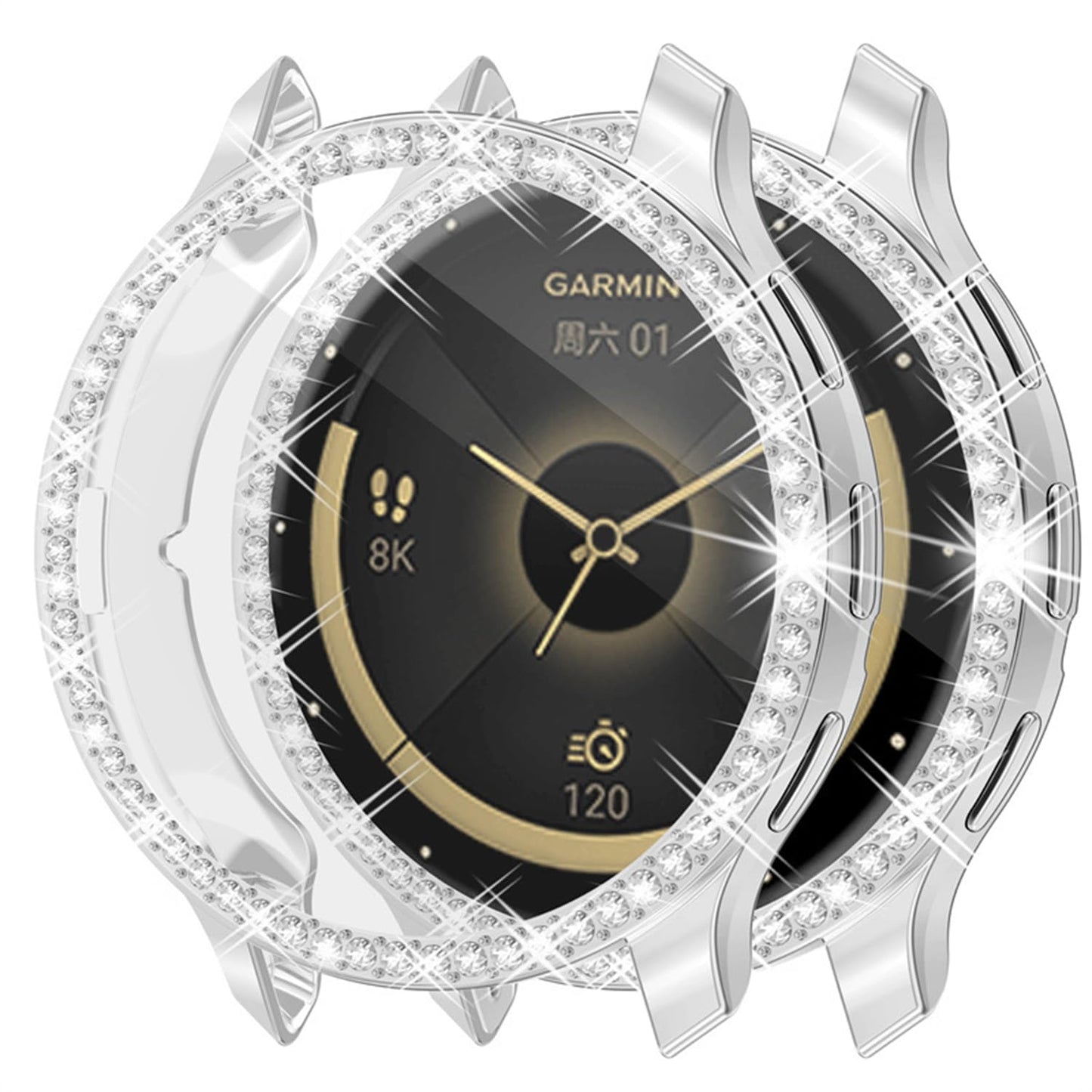 HXFRTYU 8 Pack Bling Case for Garmin Venu 3S 41MM Screen Protector, Glitter Diamond Protective Cover Shining Rhinestone TPU Bumper with Tempered Glass Film for Women