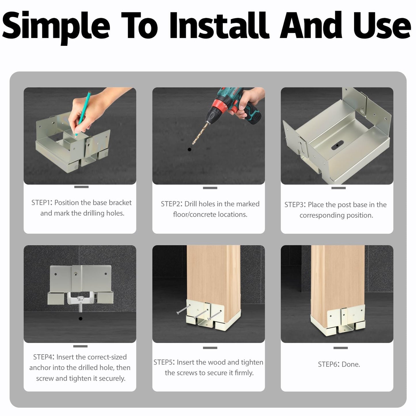 10 Pcs 6x6 Post Anchor Base, Adjustable Metal Post Bracket Post Base, Adjustable Galvanized Post Base Bracket for Deck Patio, Gazebo, Pergola