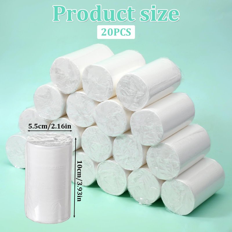 Zelphvt 20 PCS Travel Toilet Paper Soft Compact Mini Toilet Paper Rolls Portable Individual Wrapped for Camping Hiking Outdoor Home RV