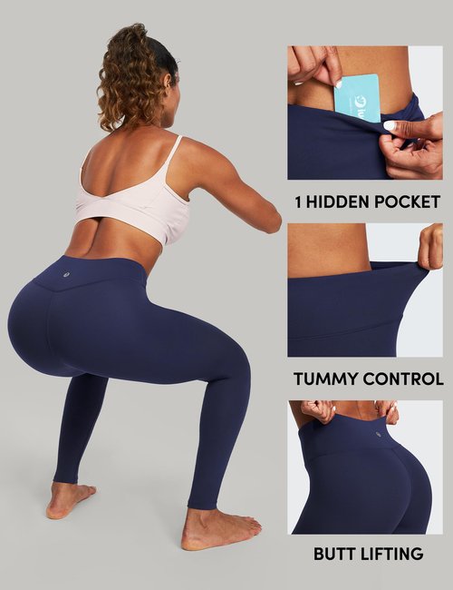 IUGA High Waisted Leggings for Women Running Workout Leggings with Inner Pocket Yoga Pants for Women Darkblue