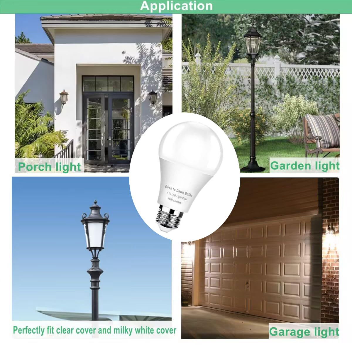 4 -Pack Dusk to Dawn Light Bulbs Outdoor,75 Watt Equivalent, Sensor 10W A19 LED Light Bulb,2700K Warm White 1100 Lumens, Auto on/Off Photocell Automatic for Outdoor Lighting