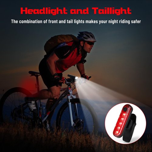 Suruid Bright Bike Light Set, Bicycle Front Headlight and Back Taillight, 8 LED 1000 Lumen USB Rechargeable Bicycle Headlight, 5 Light Modes Front Light and 4 Modes Taillight