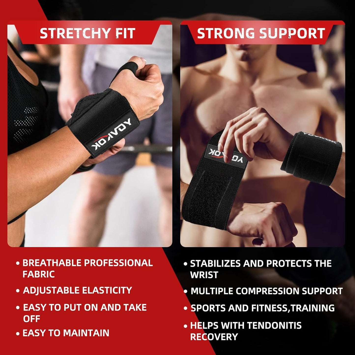 Skiennix Wrist Wraps - Adjustable Weightlifting Straps with Thumb Loops for Men & Women | Black