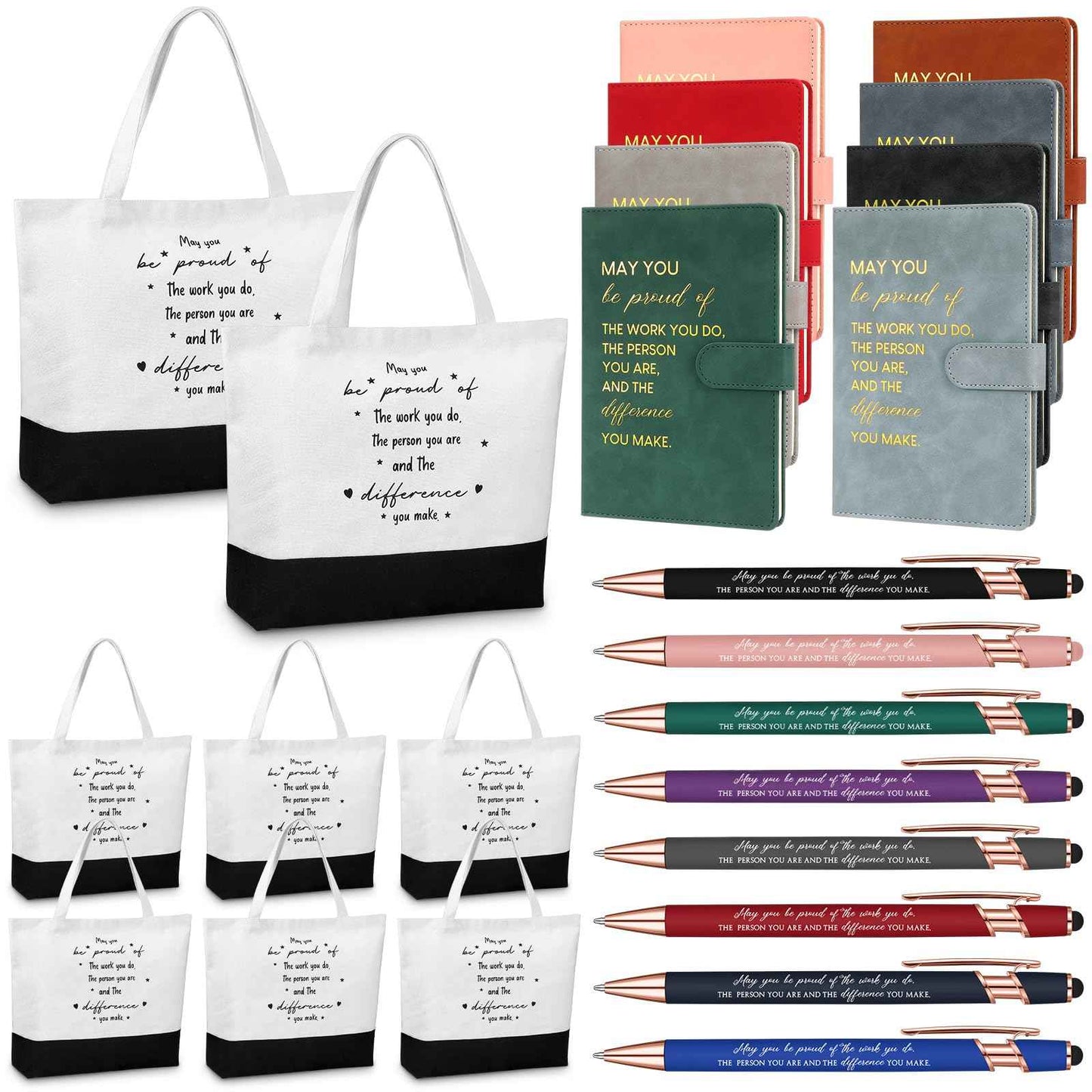 Paterr Employee Team Appreciation Gifts Bulk Thank You Gifts Leather Notebooks Canvas Tote Bags Ballpoint Pens for Employee(Rich Colors, 8 Sets)