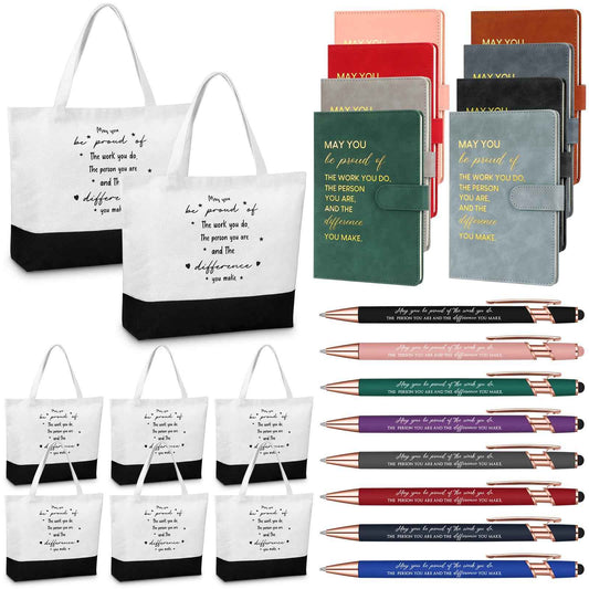 Paterr Employee Team Appreciation Gifts Bulk Thank You Gifts Leather Notebooks Canvas Tote Bags Ballpoint Pens for Employee(Rich Colors, 8 Sets)
