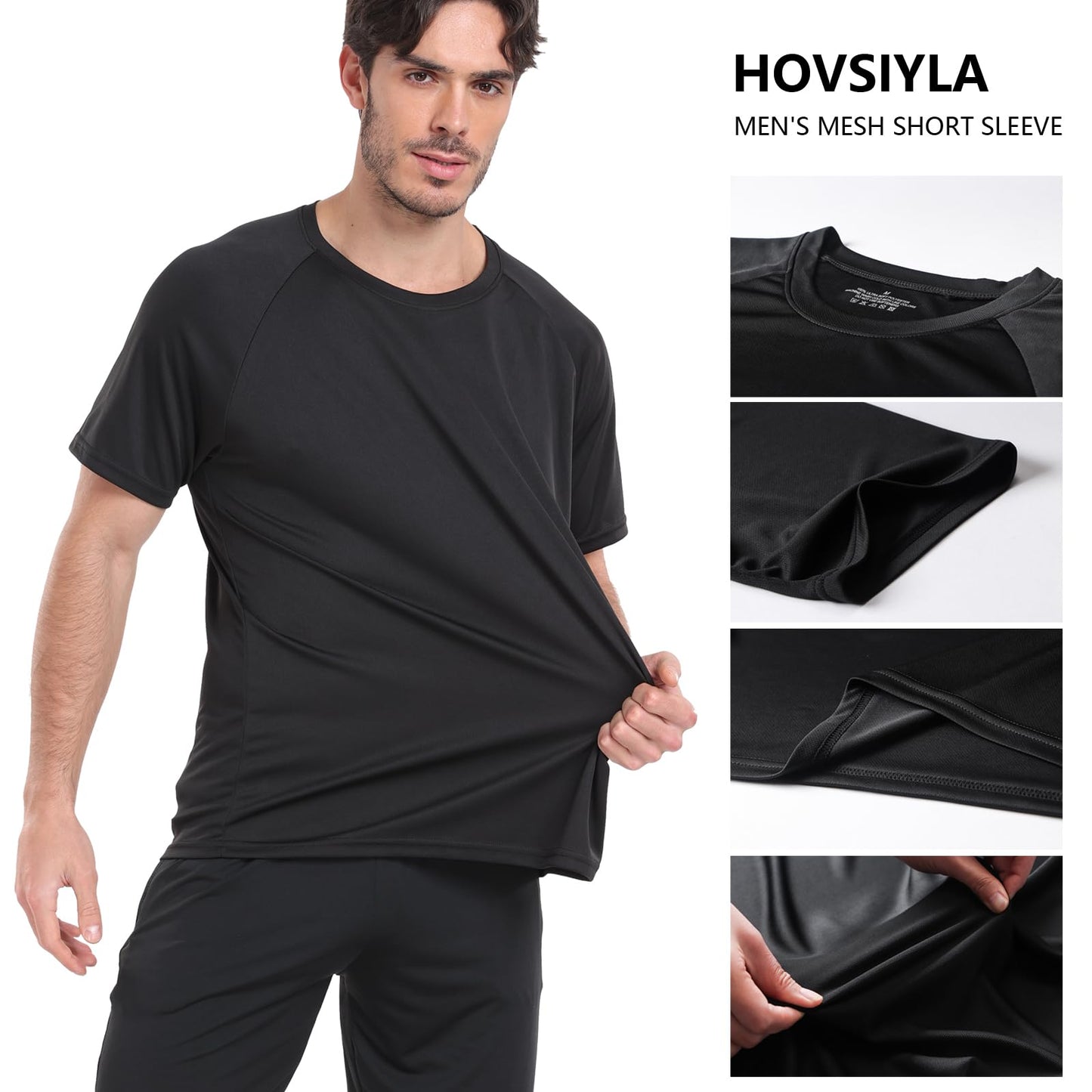 HovSiyla 5 Pack Running Shirts Men Sport Tops Dry Fit Gym Wicking Athletic T Shirts Breathable Cool Workout Shirts Black XL