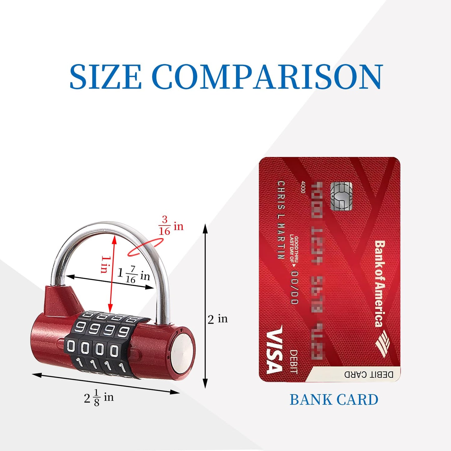 EASTDEER Gym Locker Lock 4 Digit Combination Lock for Locker for School Gym Lock for Sports, Toolbox, Case, Hasp Storage（20） (Shackle Red)