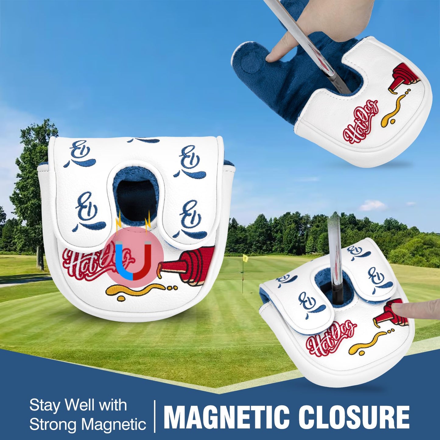 Golf Putter Covers DF3 Mallet Putter Putter Headcover Hot Dog with Magnetic Closure Golf Club Covers Leather Mallet Putter Covers for DF3 Putter