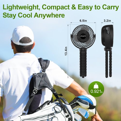 Lovegoo Rechargeable Golf Cart Fan, 10000mAh Battery for 55H Max Runtime, Portable Fan with Flexible Tripod, USB Type-C Charging, 3-Speed & Timer, Compatible with EZGO Club Car Yamaha
