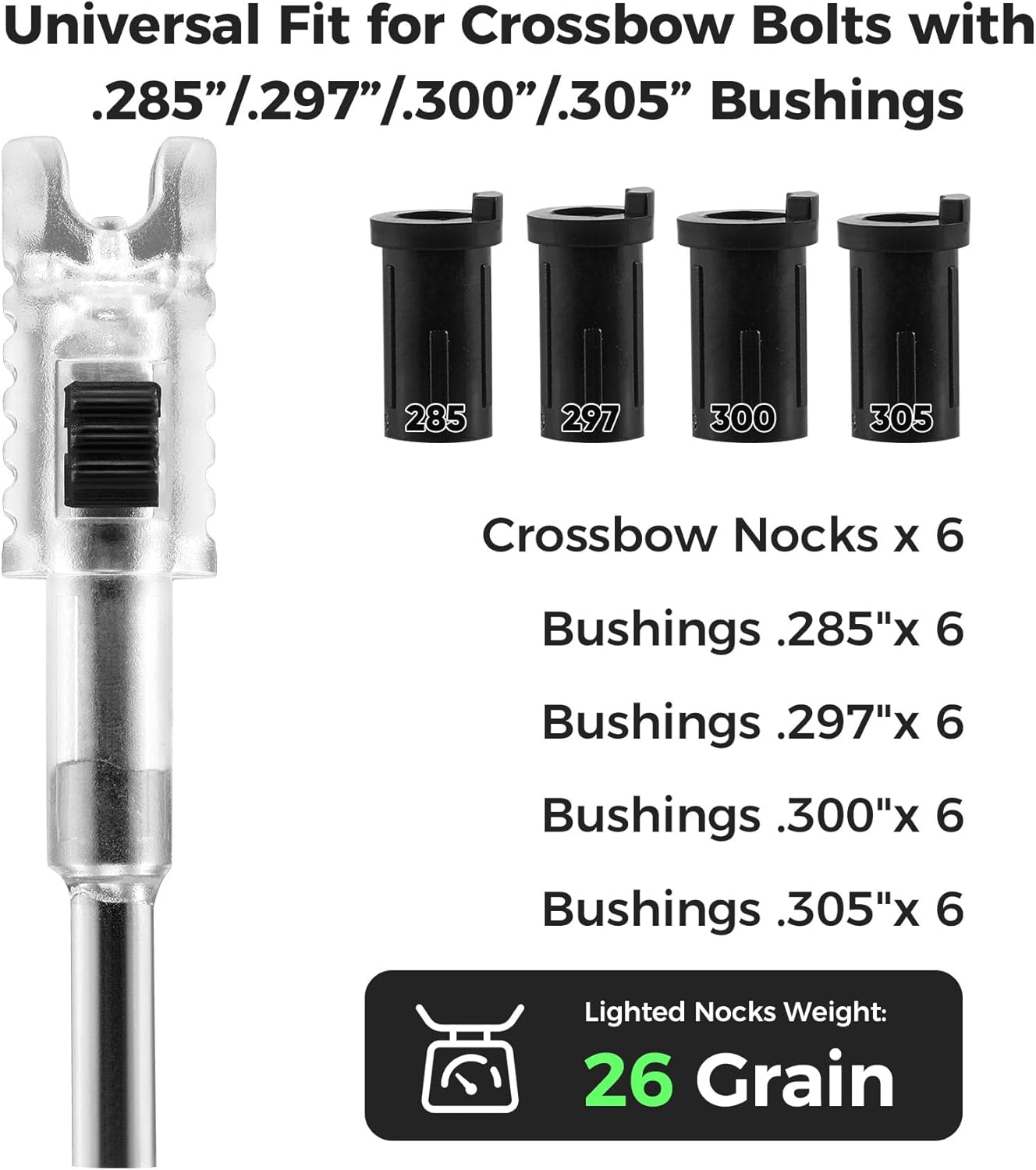 Skiennix 6 Pack Universal Lighted Crossbow Nocks - Fits .285, .297, .300, .305 Bolts | Half-Moon Design