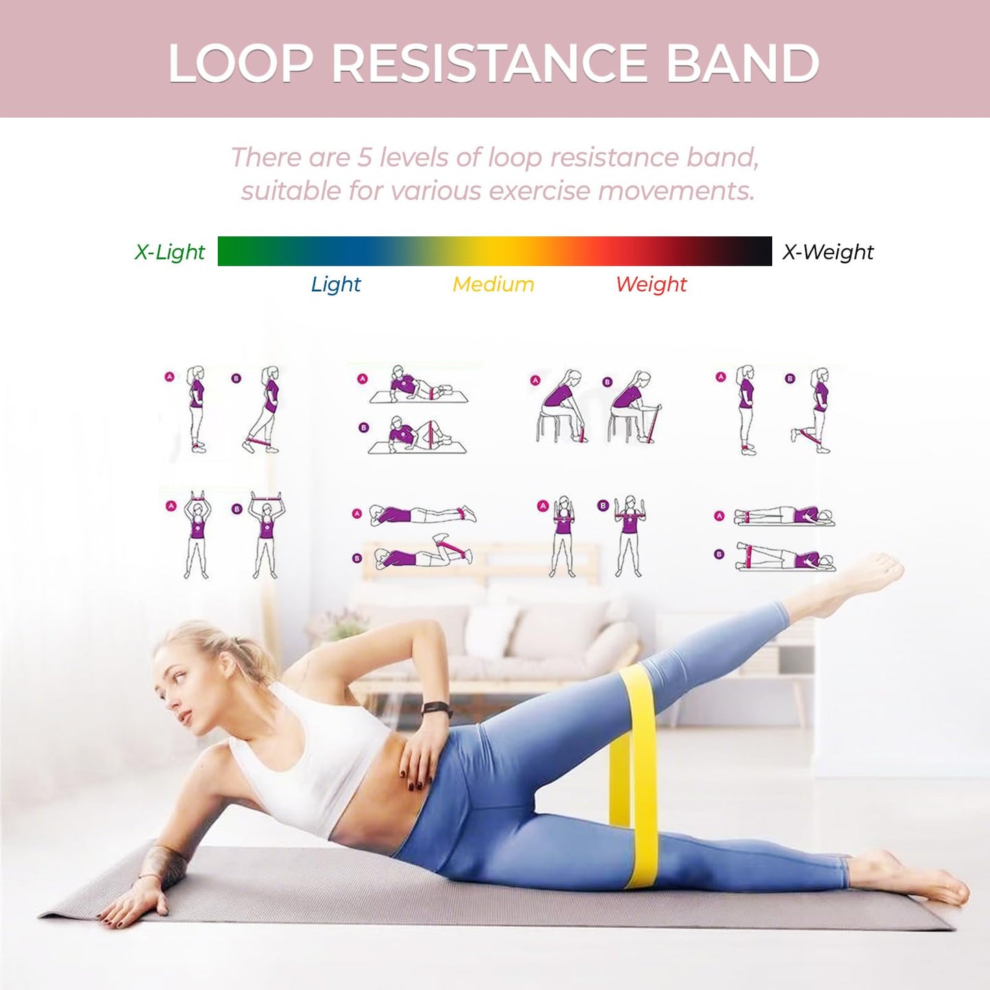 Kovixsc Resistance Band, Pilates Band,Work Out Bands for Women,Figure 8 Resistance Band, 14-Set Professional Exercise Bands for Pilates, Yoga, Home Gym, Booty, Leg Training with Workout Bands Guide