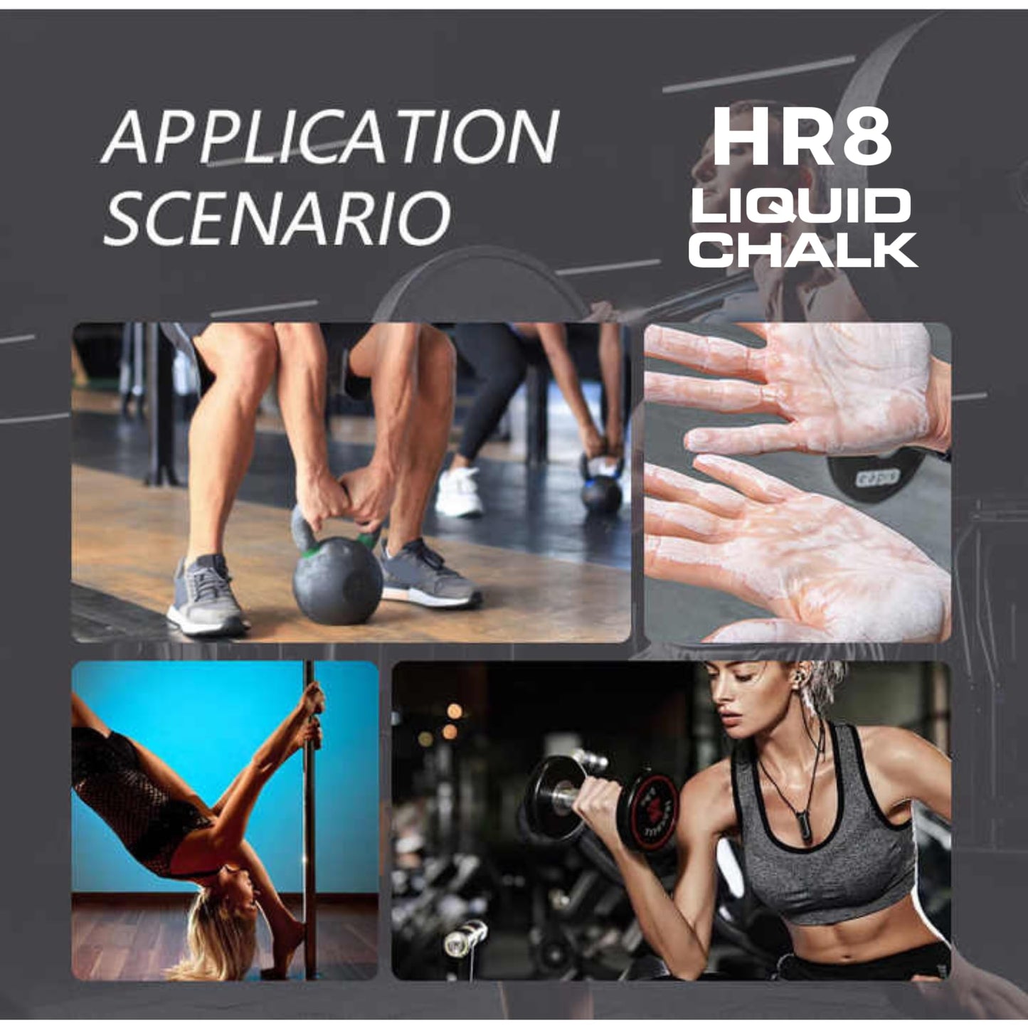 HR8 Liquid Chalk 50ml with Carabiner, Chalkless Mess-Free Grip for Gym, Weightlifting & Rock Climbing Chalk, Liquid Chalk Gym (Up to 30 Uses)