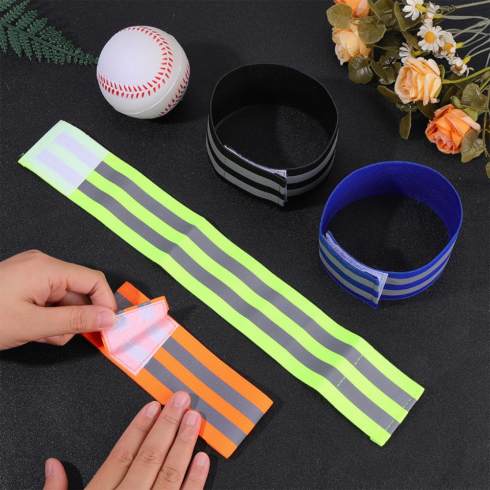 CREATCABIN 4 Pack Reflective Armbands Event Wristbands Green Colorful Polyester Light High Visibility Night Reflectors Hanging Security Leg Arm Wrist Tape Straps for Cycling Running Arm Wrist Ankle