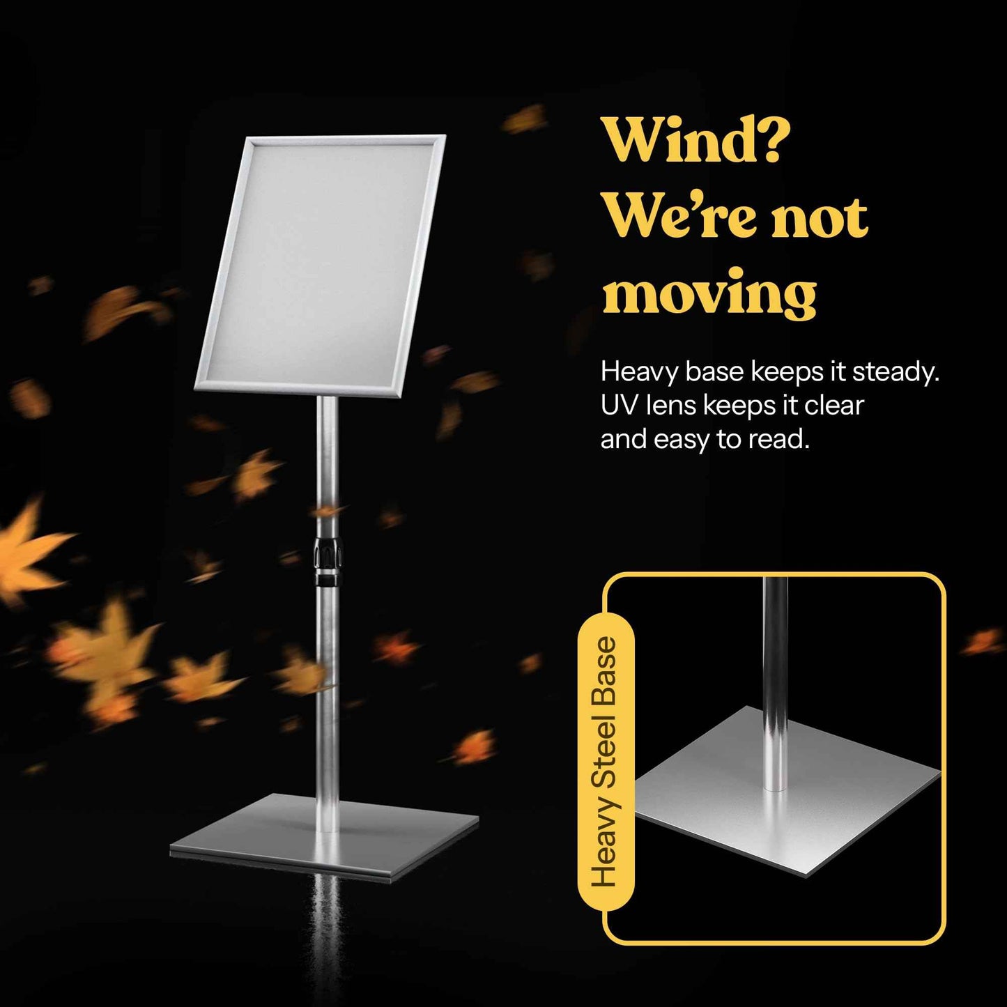 Adjustable Heavy Duty Pedestal Sign Holder Poster Stand - 8.5x11 Inch Vertical & Horizontal Sign Stand Displayed Poster Holder, Square Base Sign Stands for Display, Advertisement & Outdoor Sign Holder