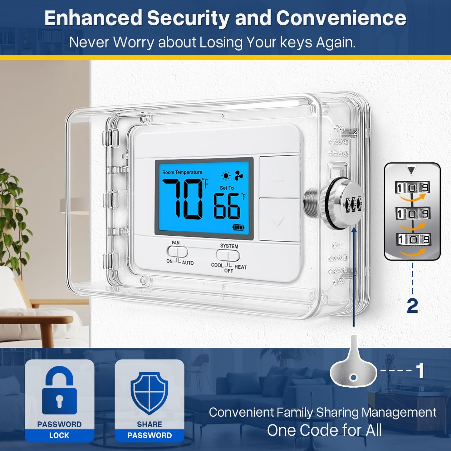 Pihode Thermostat Lock Box with Combination Lock, Universal Keyless Large Space Thermostat Cover, Fits 8.7" × 5.5" or Smaller Thermostats & Sprinkler Controllers, Sprinkler Controller Guard