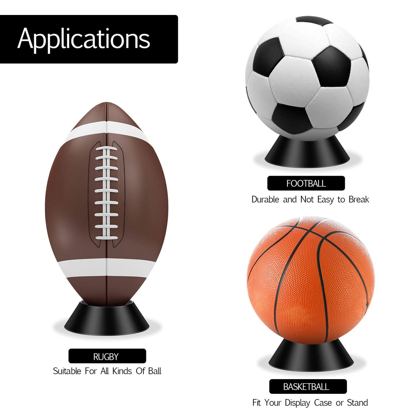 Blulu 6 Pcs Memorabilia Ball Display Stand Pedestal Ball Stand Holder for Soccer Basketball Football Volleyball Softball Bowling(Black)
