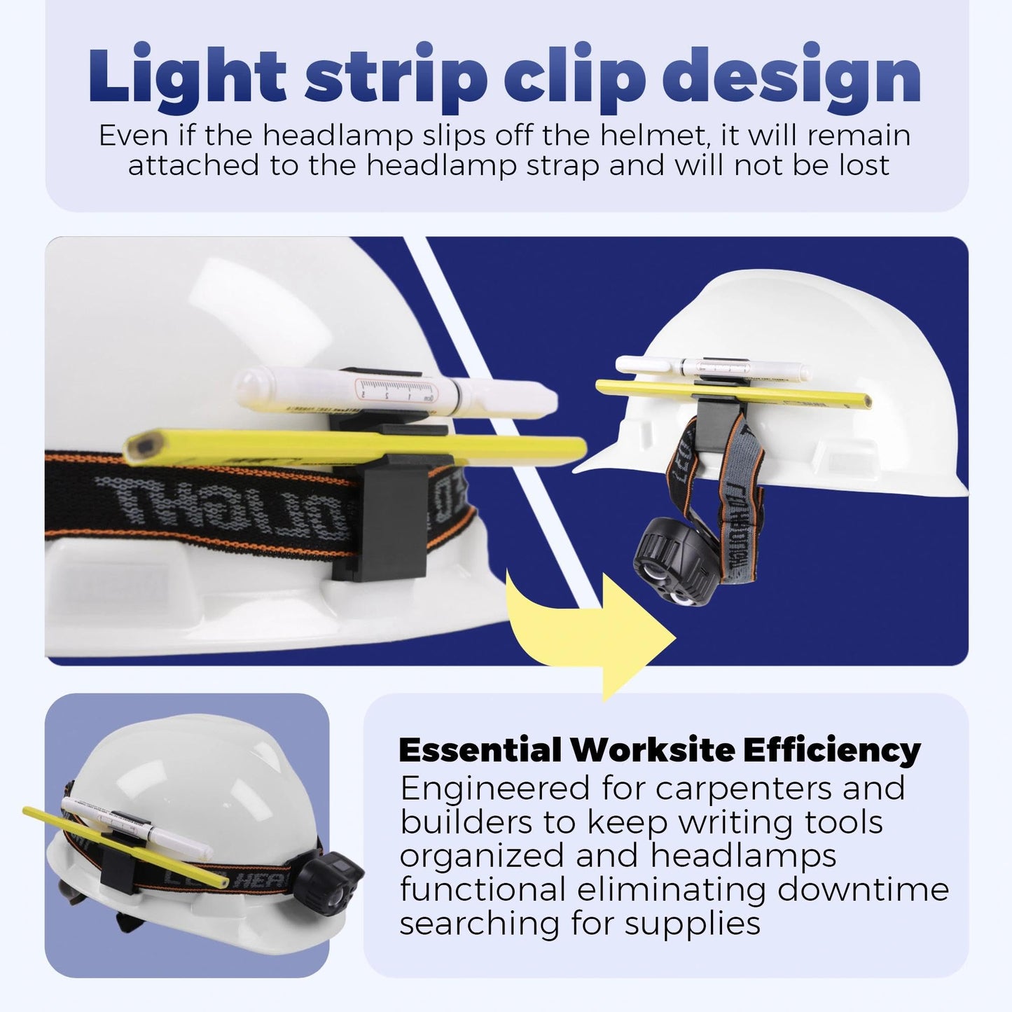 OKQX Hard Hat Pencil Holder Clip | 3-in-1 Attachment for Carpenter Pencils, Markers & Headlamp Bands | Black Reinforced Nylon Accessory Fits Both Sides of Hard Hats for Woodworkers