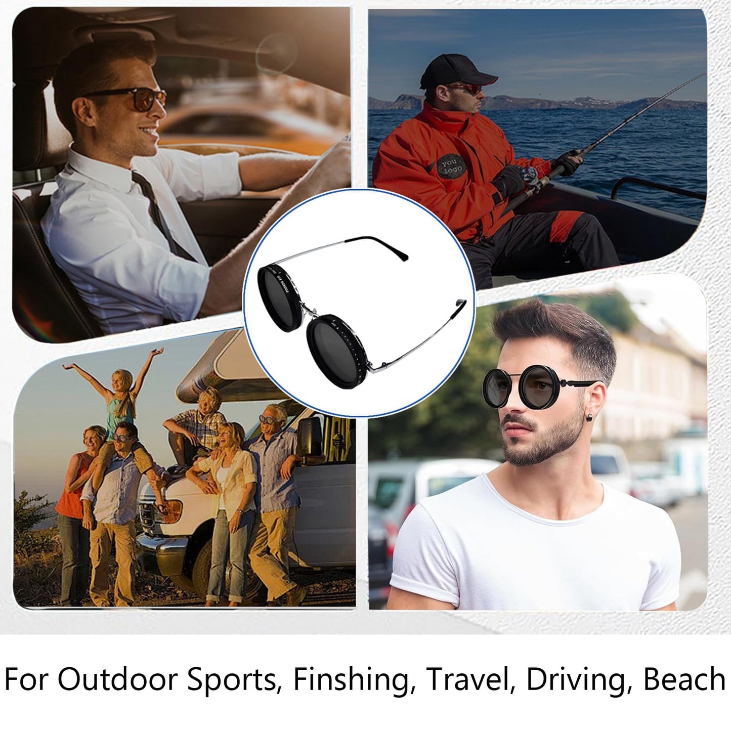 yunanwa Adjustable Tint Sunglasses for Men, 1-9 Gears Rounded Polarized Glasses with Nd Filter Lensesadjust Shade Sunglasses for Men Beach Shady Fishing Driving