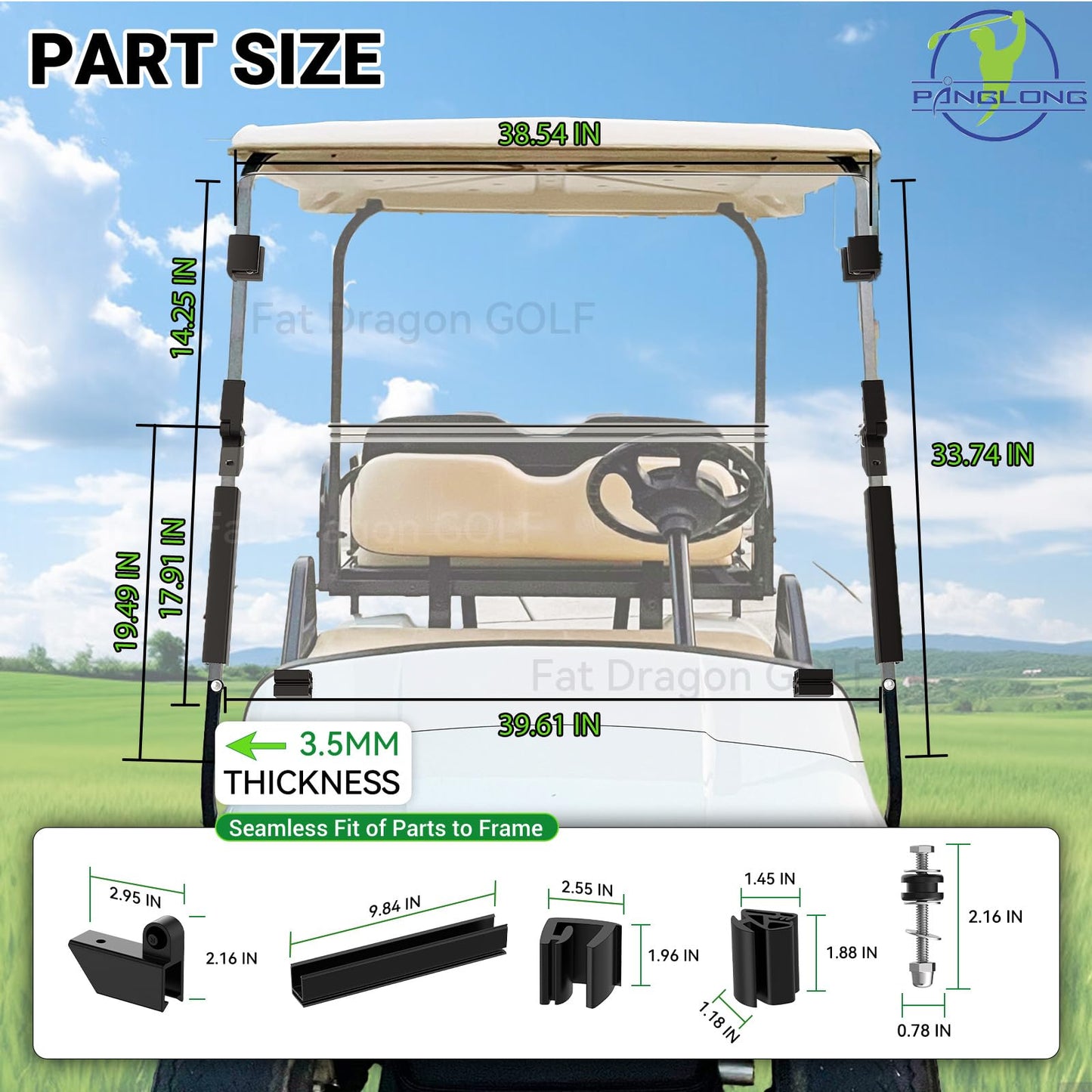 Panglong EZGO TXT Golf Cart Windshield-Fold Down Windshield Anti-Impact Resistant, EZGO Windshield with Windshield Clips and Screws, Fit 1995-2013 EZGO TXT, DCS, PDS Golf Cart