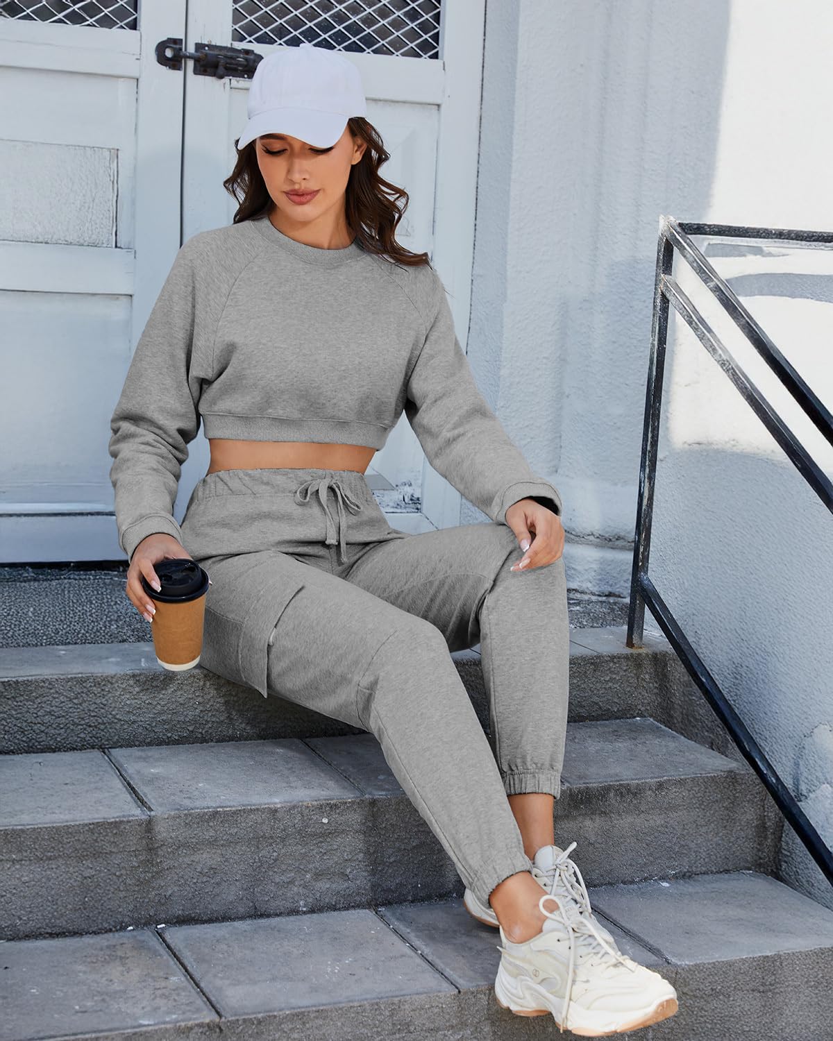 PULI Women's Loose Cargo Sweatpants Lounge Joggers Pants Heather Grey M