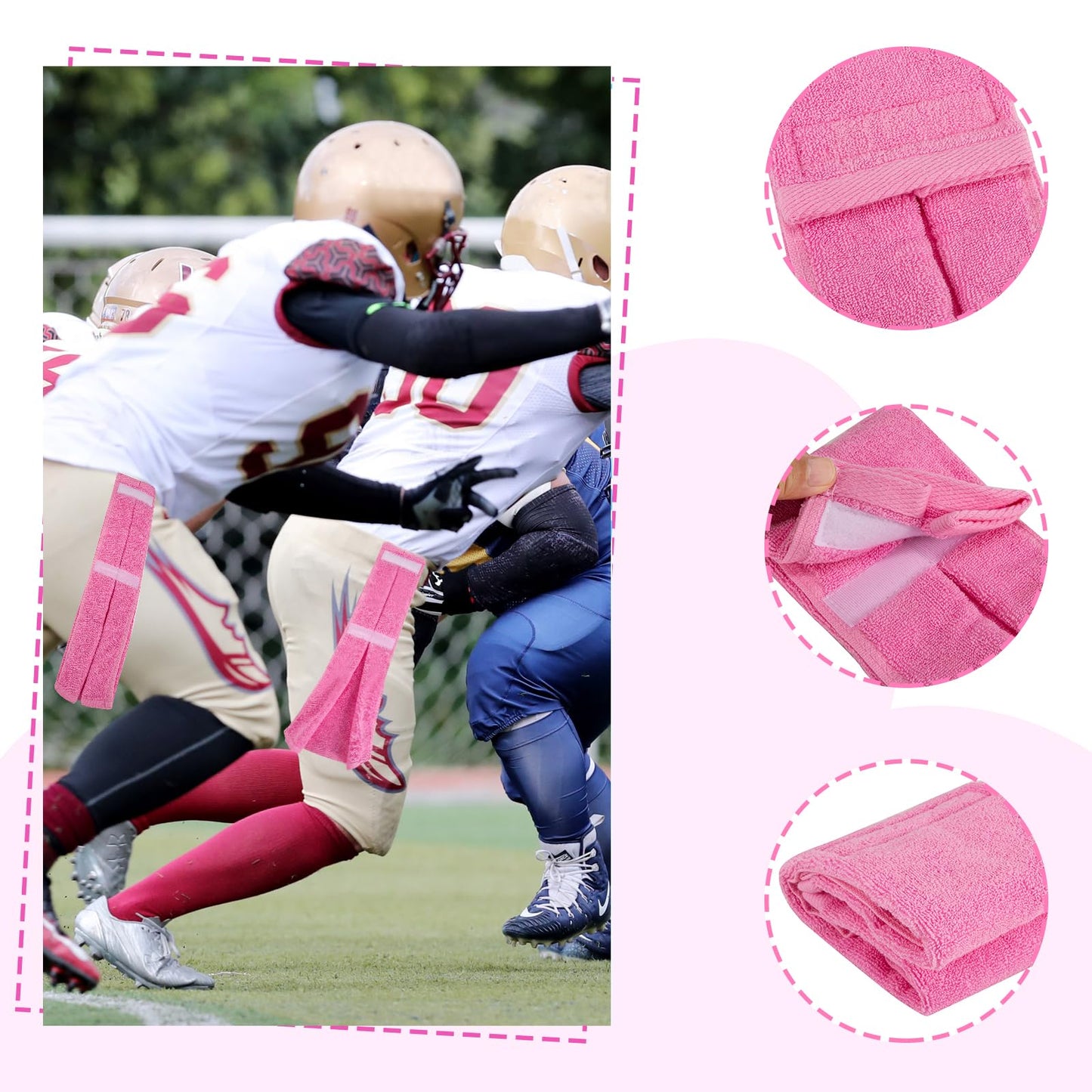 Qchengsan 3 Pcs Pink Football Towel Quarterback,Cotton Football Towel Youth,Softball Football Field Hand Towels,Sports Sweat Towels for Gym,Golf, Yoga,Football Accessories Gifts