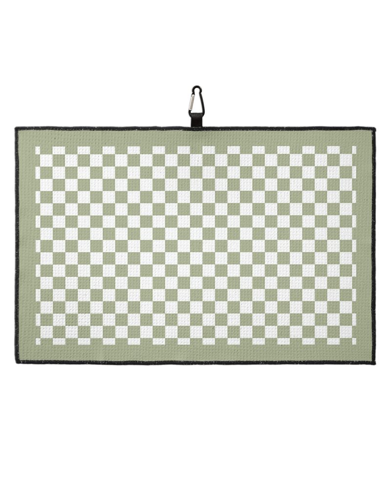 Savannan Golf Towels, Checkerboard Sage Green Checkered Spring Durable Microfiber Waffle Materials Absorbent Golf Accessories with Handy Clip for Women, Men, 24x16 Inch