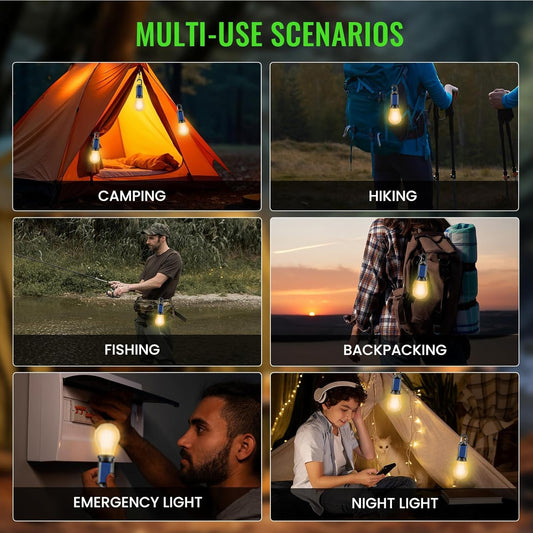 MVIOCS 4-Pack Solar Camping Lantern, Portable LED Solar USB Rechargeable Lantern Flashlight Emergency Hanging Light Bulb for Indoor Outdoor Home Power Outages Hiking Hurricane (4)