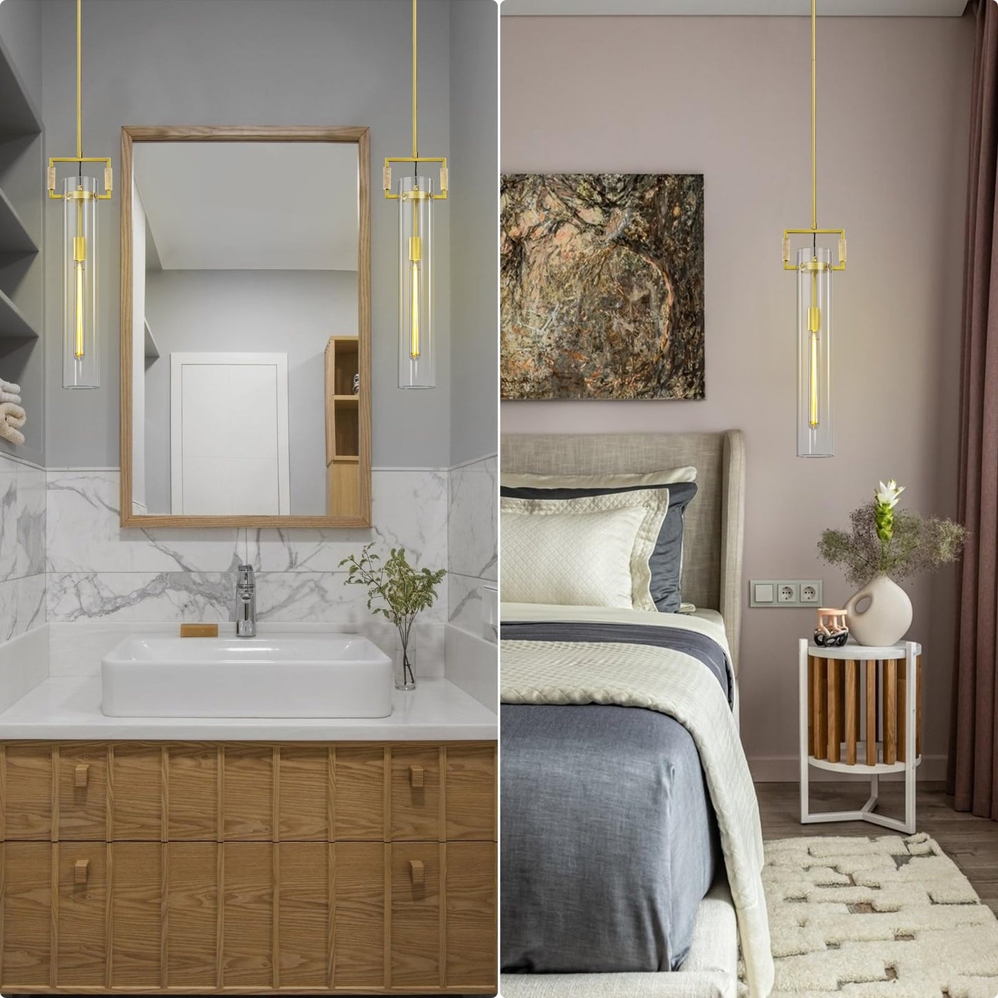 PIOUTNF Brass Pendant Lights,Modern Glass Pendant Lights Kitchen Island,21.6'' Farmhouse Gold Kitchen Pendant Lighting Over Island for Dining Table,Bathroom,Bedroom,Included E26 Bulb