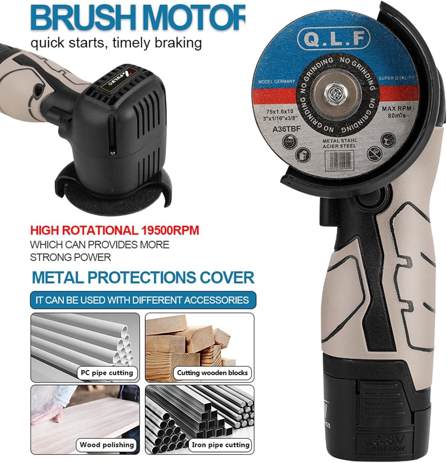 Mini Cordless Angle Grinder Kit - 19500 RPM Electric Tool with 2 Batteries & 5 Cutting Discs for Metal & Wood
