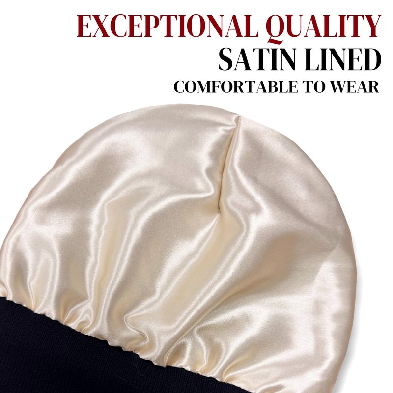 PFFY 2 Packs Womens Satin Lined Beanie Hat Silk Lining Winter Hats Beanies for Women Soft Slouchy Beanie Skull Cap Black+Black
