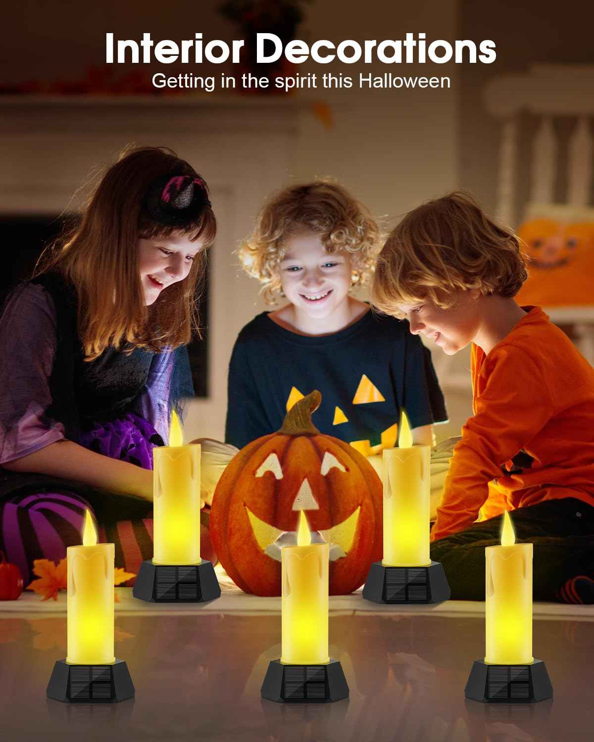 Gileolant Halloween Solar Lights Outdoor Waterproof, Electric LED Flameless Candles with 3 Solar Panels, Solar Pathway Lights for Christmas Outdoor Party Yard Camping Garden Home Decorations, 2 Pack