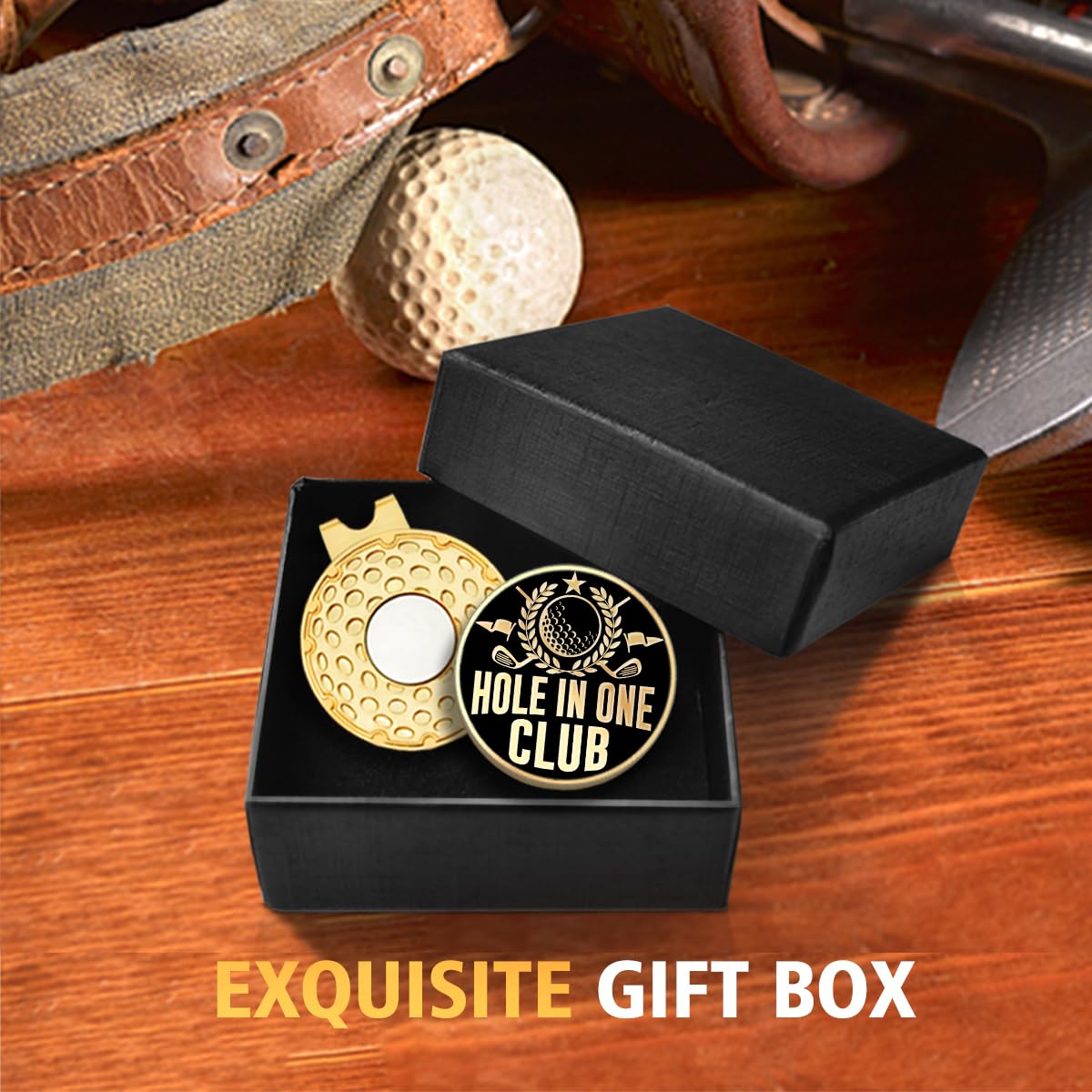 rofiowa Hole in One Club Black Gold Golf Ball Marker with Hat Clip, Funny Golf Accessories for Men Women, Christmas Father's Day Birthday Gifts for Golf Fan Golfer, Novelty Golf Gifts