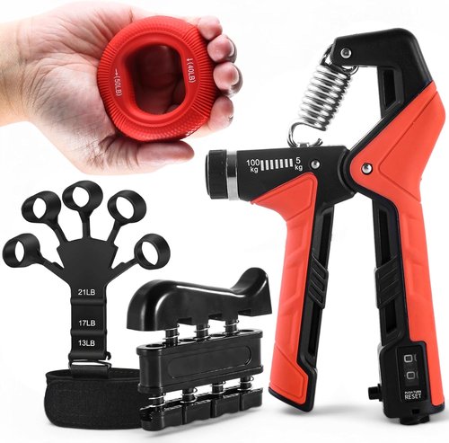 Grip Strength Trainer Kit - 4 Pack Hand Grippers with Adjustable Resistance for Muscle Building & Recovery