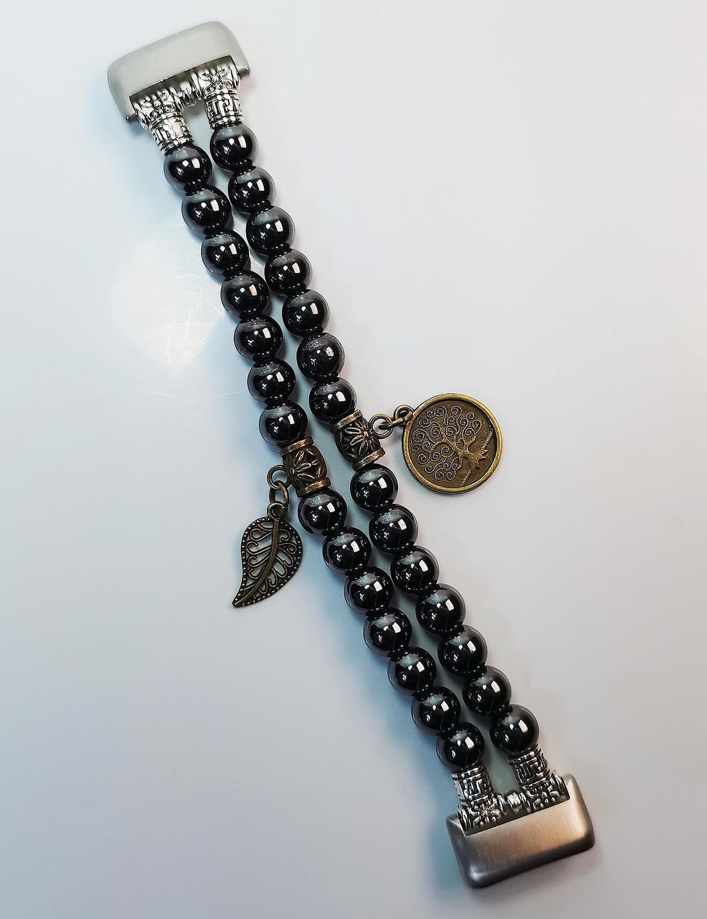 FTWIND Compatible with Fitbit Charge 5/6 Band Agate Natural Gemstone Beads Bracelet for Women Energy Stones Healing Crystal Stretch Chakra Bracelets Tree of Life Obsidian 6"-6½"