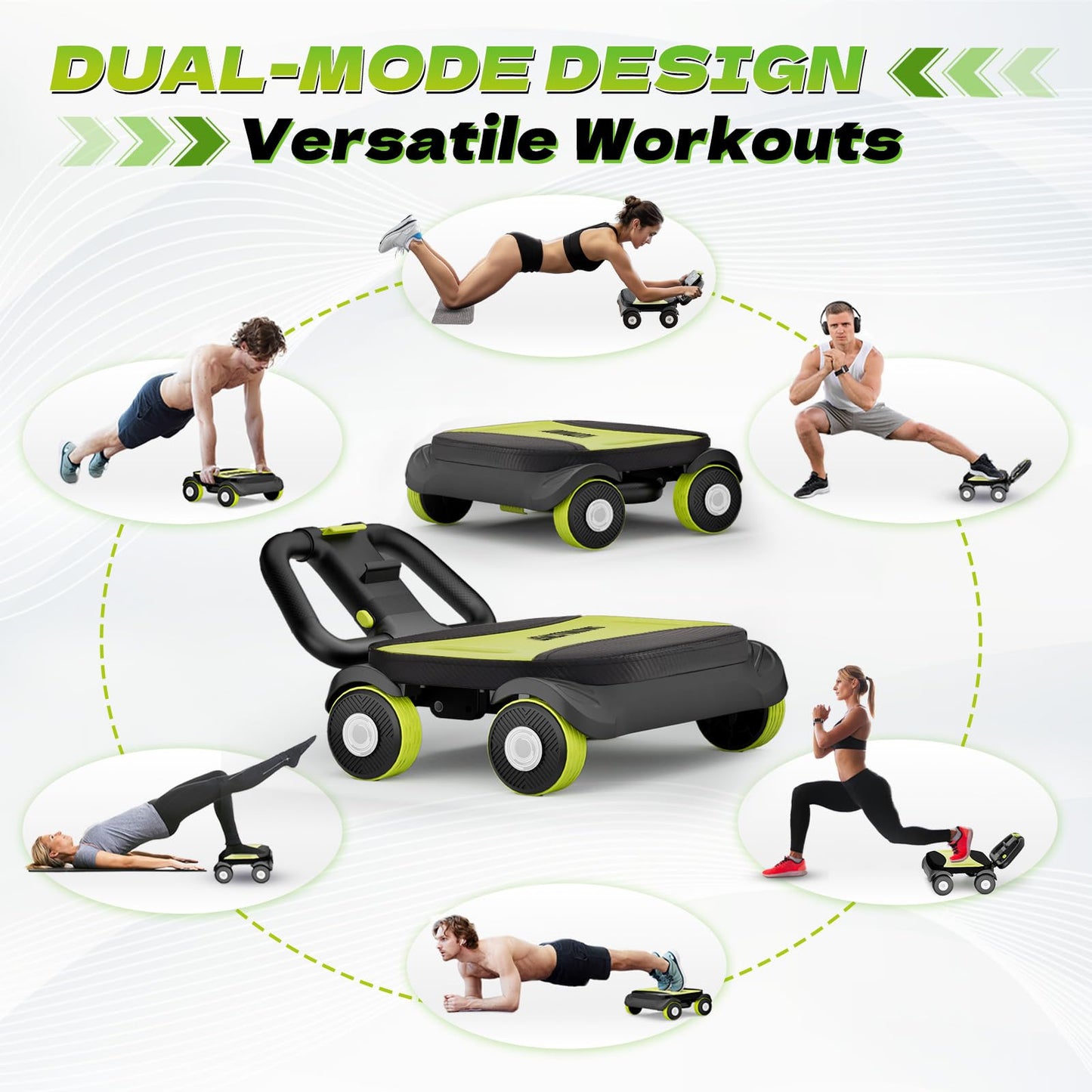 EAST MOUNT Ab Roller Wheel - Ab Roller with Elbow Support for Core Workout Belly Fat Automatic Rebound Abdominal Wheel for Women Men Home Gym Equipment (Green)