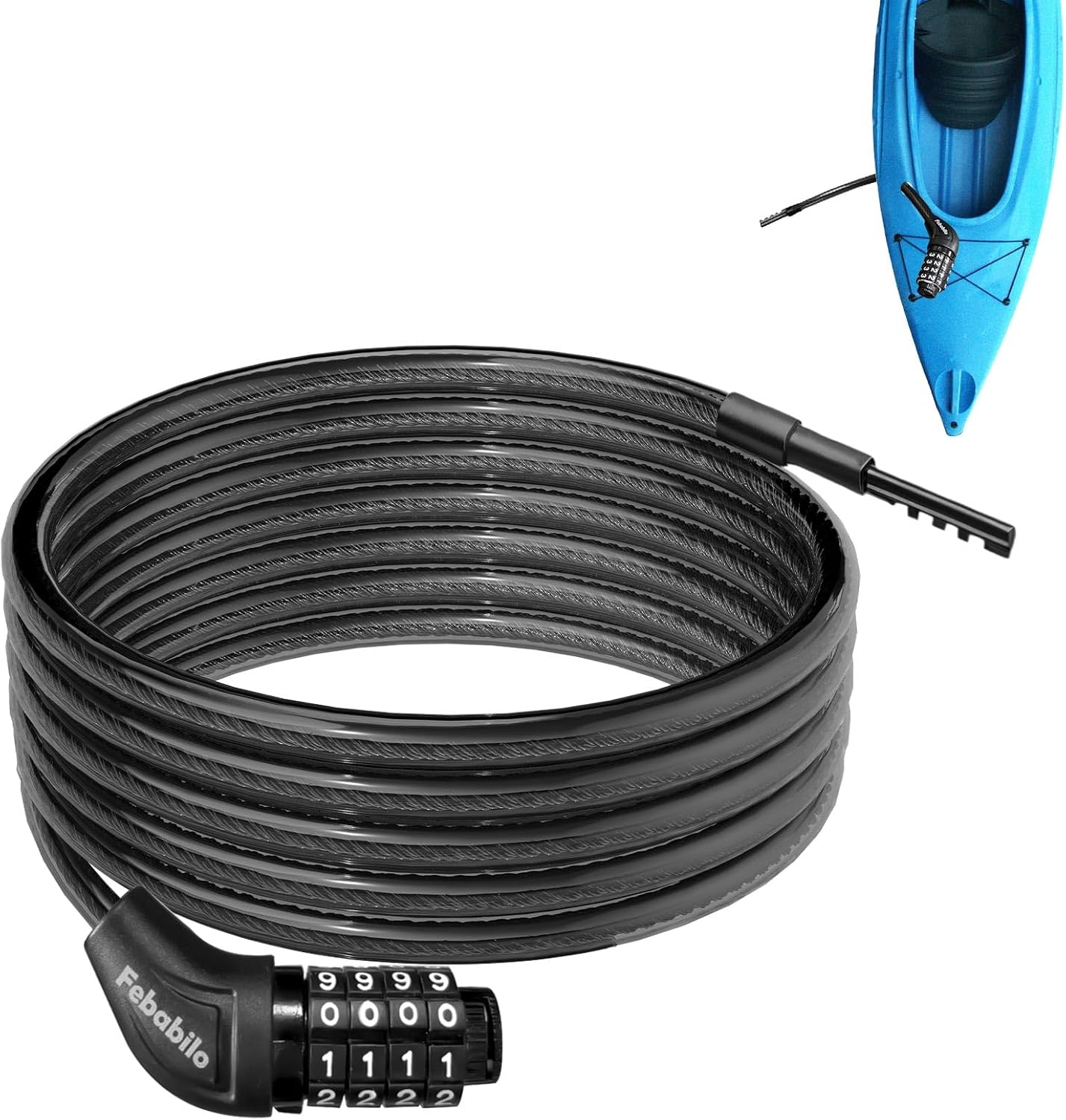 Skiennix Long Cable Lock - Extra Long 5ft to 25ft Resettable Combination Bike Lock | Ideal for Kayaks, Scooters, and Paddle Boards