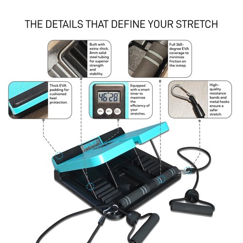 FALIIO Calf Stretch Board with Timer & Resistance Bands, 6-Level Adjustable Slant Board, 450 lb Weight Capacity, Includes Sit-Up Bar for Home Gym & Stretching