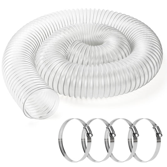 ODDMUCK 4" x 10' PVC Dust Collection Hose Clear Flexible Fume Debris Vacuum Collection Hose with 4 Clamps for Woodworking Dust Collection Systems