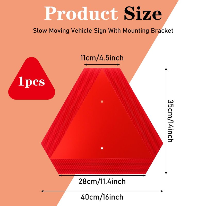 1 Set Slow Moving Vehicle Sign with Mounting Bracket 14 x 16 Inch Slow Moving Vehicle Triangle Sign Aluminum Warning Triangles for Vehicles Golf Cart Tractor Outdoor Accessories